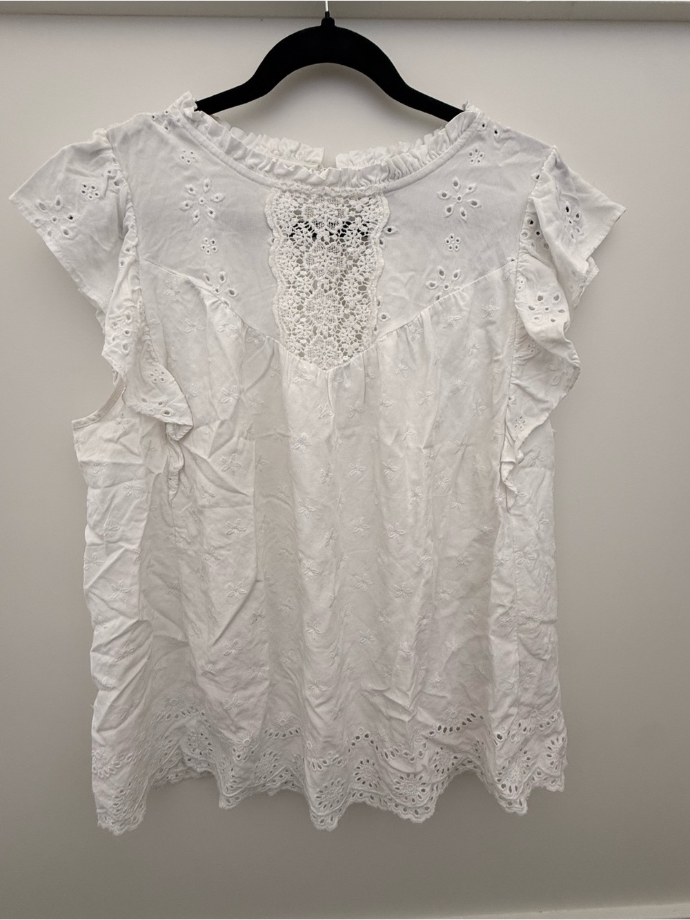 White Lace-Trim Eyelet Women's Top